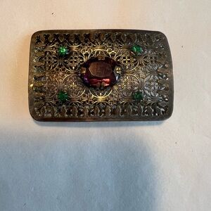 Antique Filigree Rectangle Belt Buckle with Purple and Green Stones! Gorgeous!